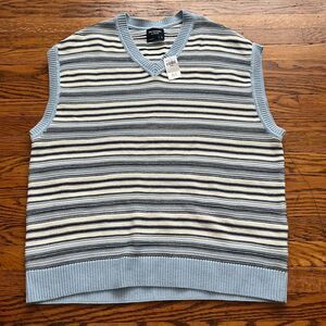 Abercrombie & Fitch Men's L Oversized Stripe V-Neck Sweater Vest Blue White Knit